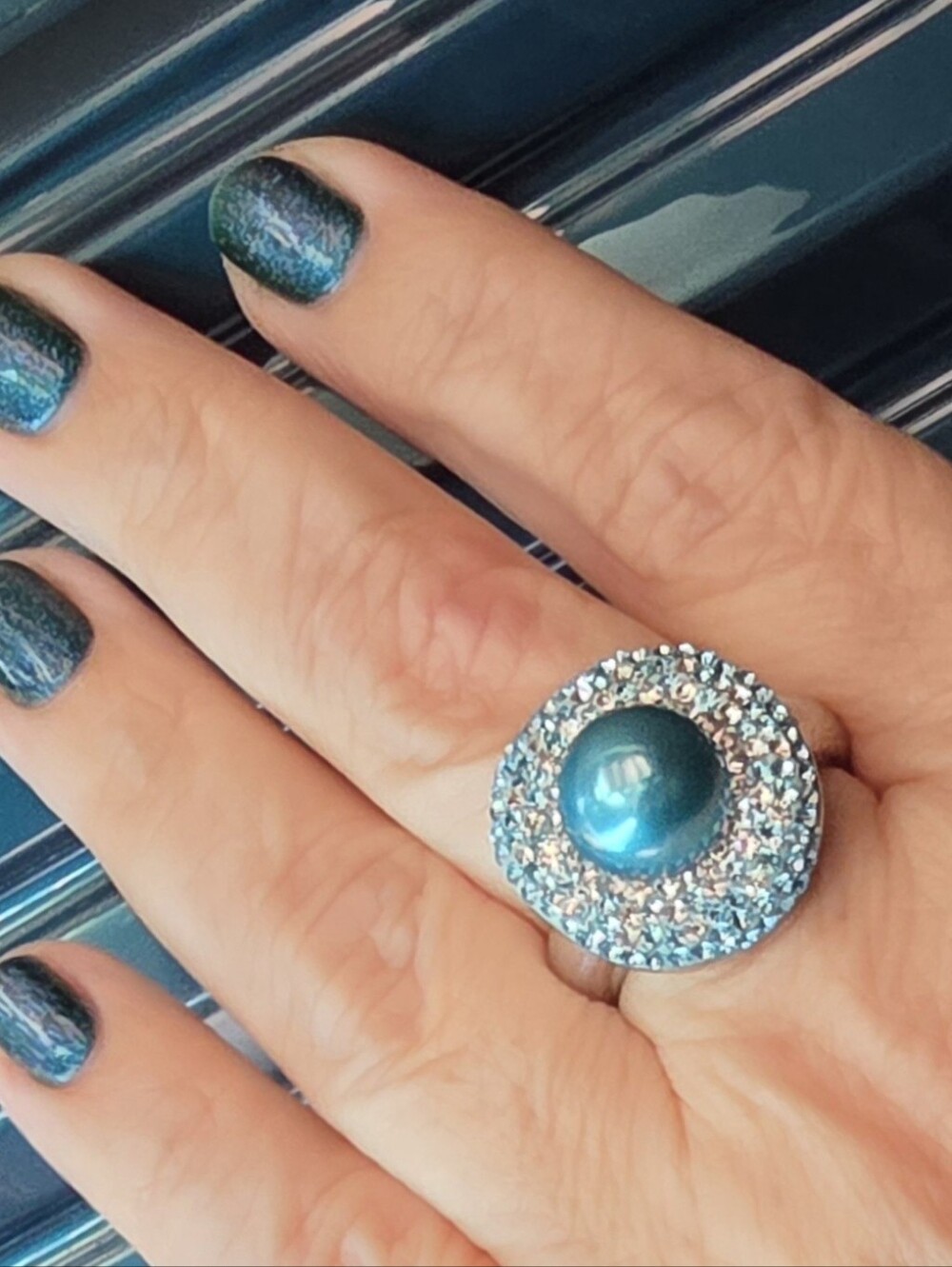 Honora Teal Blue Pearl & Crystal Cocktail Ring - Women Jewelry